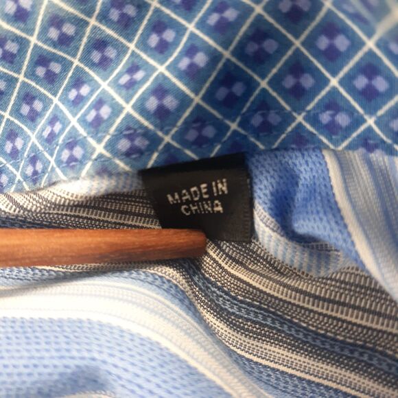 Bugatchi Uomo Mens Button Down Shirts Blue White Striped Flip Cuffs Size L - Picture 12 of 12